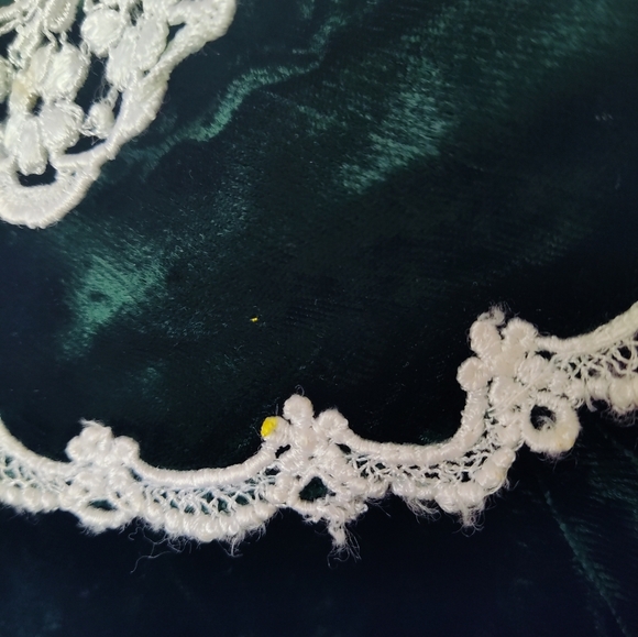 Gunne Saxe Velvet Puff Sleeve Dress Peter Pan Collar Dark Green Lace Trim - Picture 8 of 13